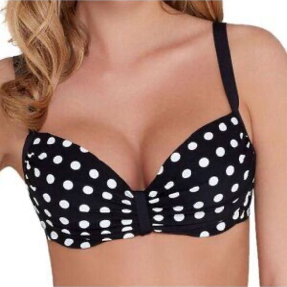NWT CoCo Reef Bikini Top Black/White Polka Dot Divine Power Bra 32/34 D - Picture 9 of 9